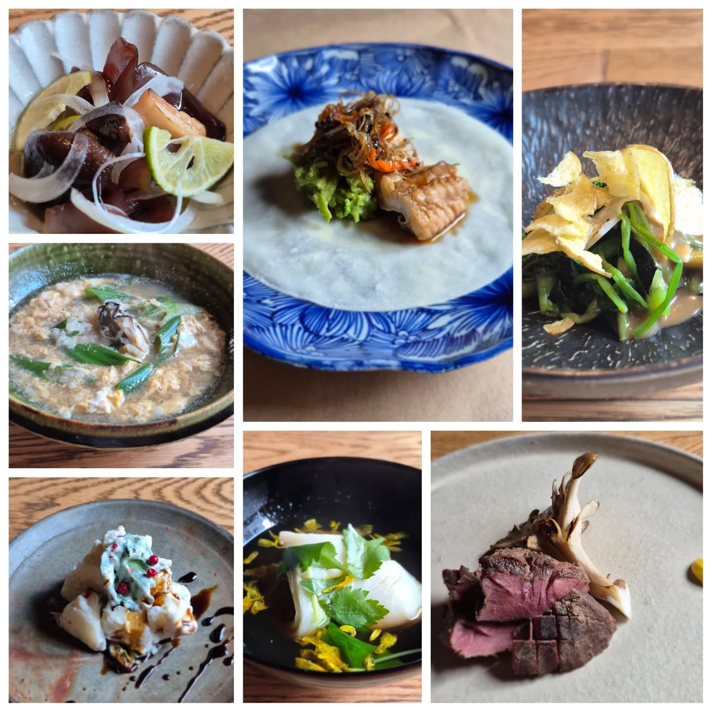 霜月の献立

【先付け】芹と蓮根ゴマだれ和え
【椀】鱈とポルチーニのお椀
【刺身】日替わり
【あて】秋の酒菜いろいろ
【焼】テバレバ
【箸休め】洋梨白和え
【煮】煮穴子と春餅
【酢物】茸南蛮漬け
【肉】牛タン西京焼き
【〆】牡蛎雑炊
【甘味】水菓子

全11品です
よろしくお願いいたします

※※※※※※※※※※※※※※※※
ご予約はこちらからどうぞ
https://edisone.jp/agarifuji/

料理とお酒　あがりふじ

浦和区東仲町15-16 1階

定休日　月曜

営業時間
12:00〜23:00　※最終入店21:00
(12:00～17:00は２日前までにご予約お願いします)