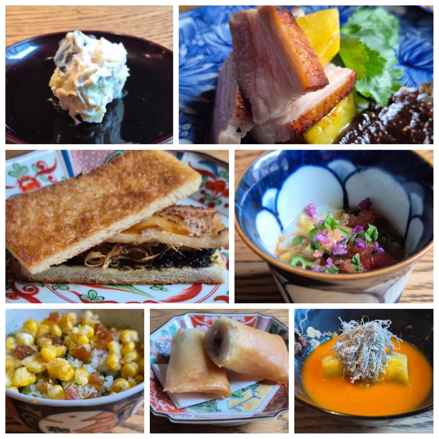 今月の献立(確定)
【先付】 温玉 夏野菜 おろしトマト
【椀】 パプリカすりながし 蒸し茄子
【刺身】 三種盛り合わせ
【お凌ぎ】煮穴子サンドイッチ
【八寸】 酒の肴いろいろ
【揚物】 ハモ春巻き
【箸休め】水茄子白和え
【焼物】 豚酒塩焼 スパイス味噌
【〆】 揚とうもろこしご飯
【甘味】 水菓子
こんな感じで6月やります。
よろしくお願いします
※※※※※※※※※※※※※※※※
浦和での両家顔合わせなど節目のお食事や接待
ご家族、友人のグループでのご利用にもおすすめです
ご予約はこちらからどうぞ
https://edisone.jp/agarifuji/
料理とお酒 あがりふじ
浦和区東仲町15-16 1階
定休日 月曜
営業時間
12:00〜23:00 ※最終入店21:00
(12:00~17:00は2日前までにご予約お願いします)